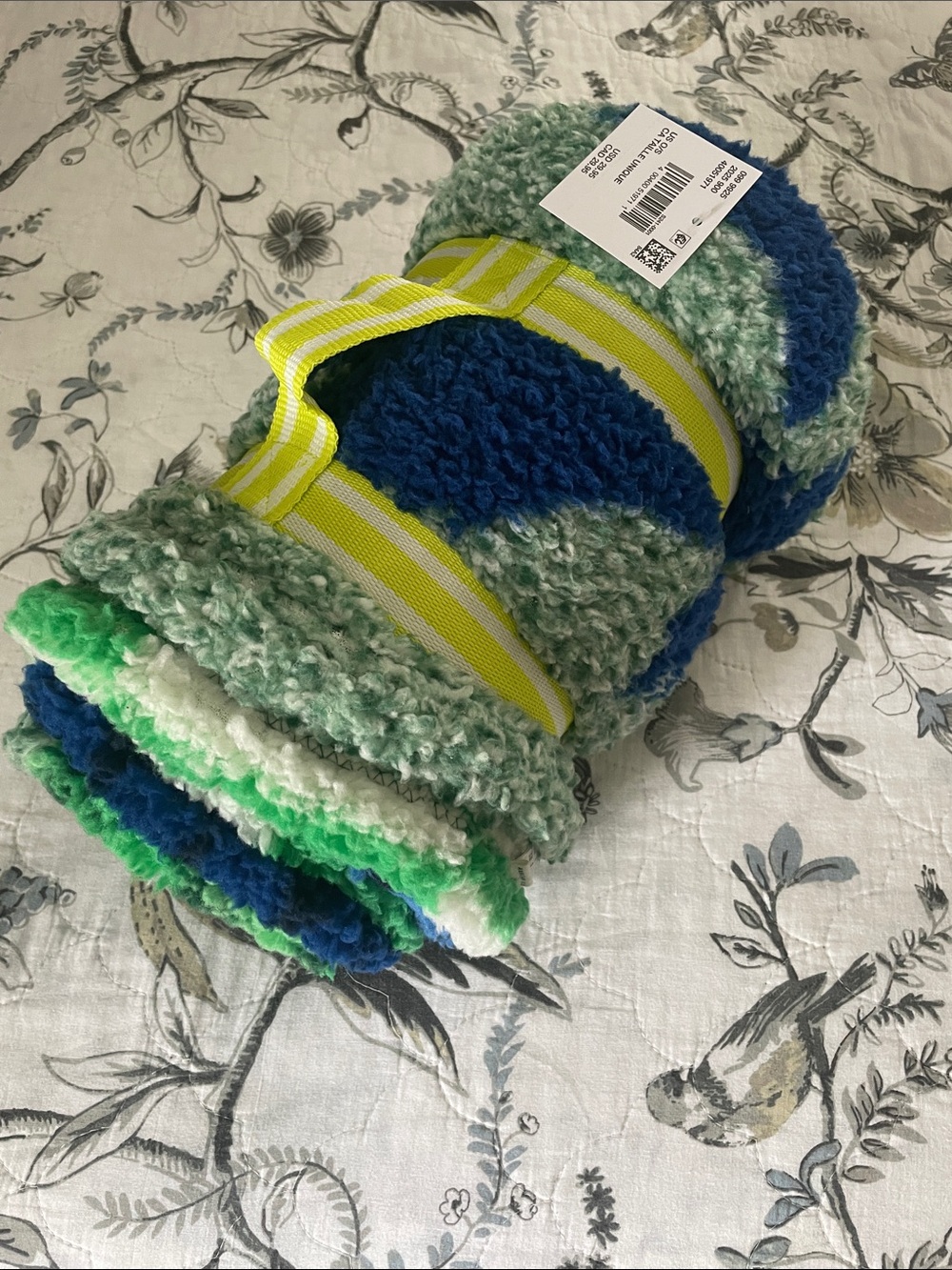 American Eagle Outfitters Plush Throw Blanket in Blue, Green, White